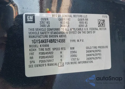 2011 Cadillac Escalade Esv Platinum Edition из США, поврежденный, VIN 1GYS4KEF4BR214388